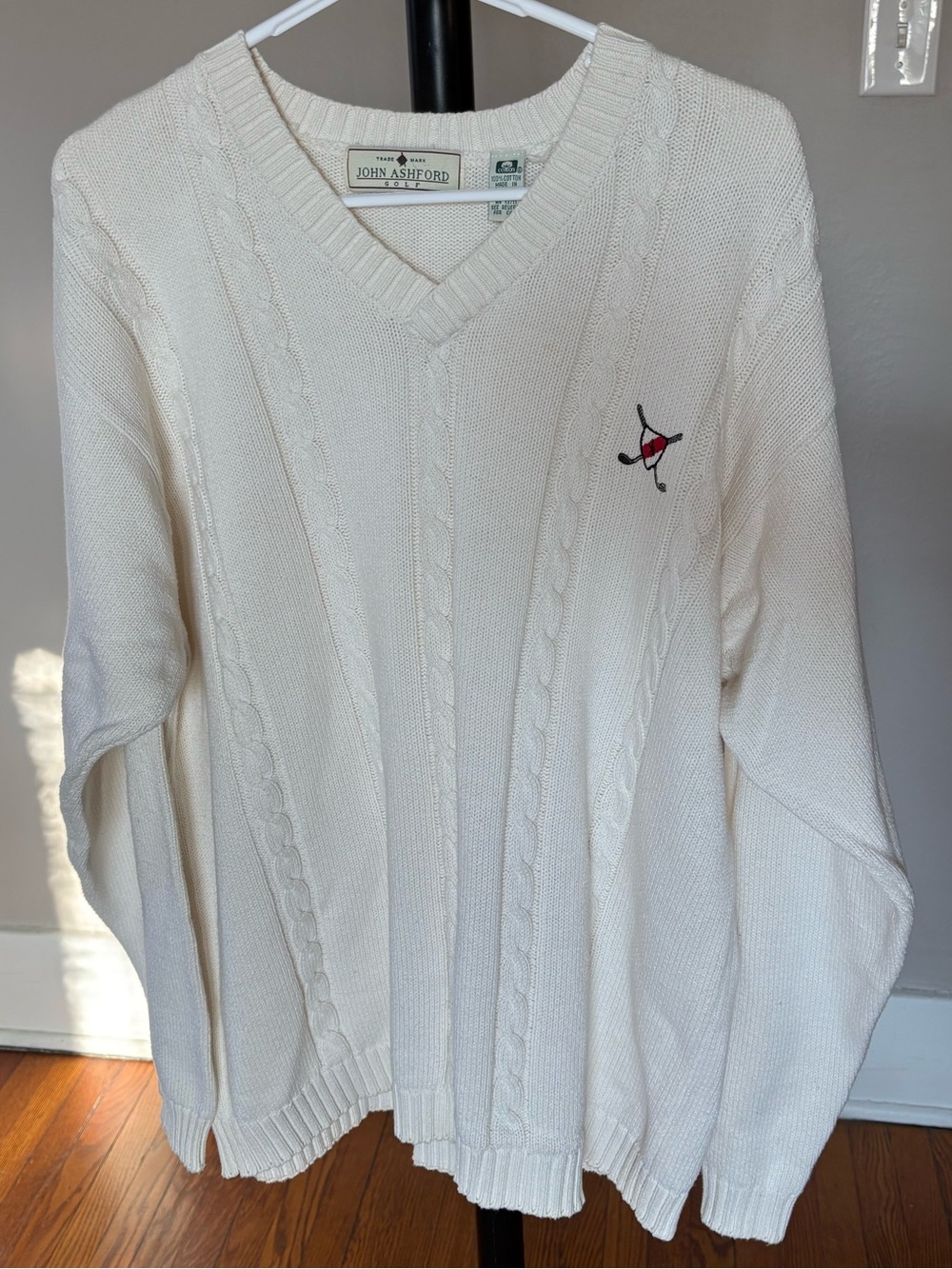 John Ashford Men’s Size Large White Cable Knit Golf Sweater